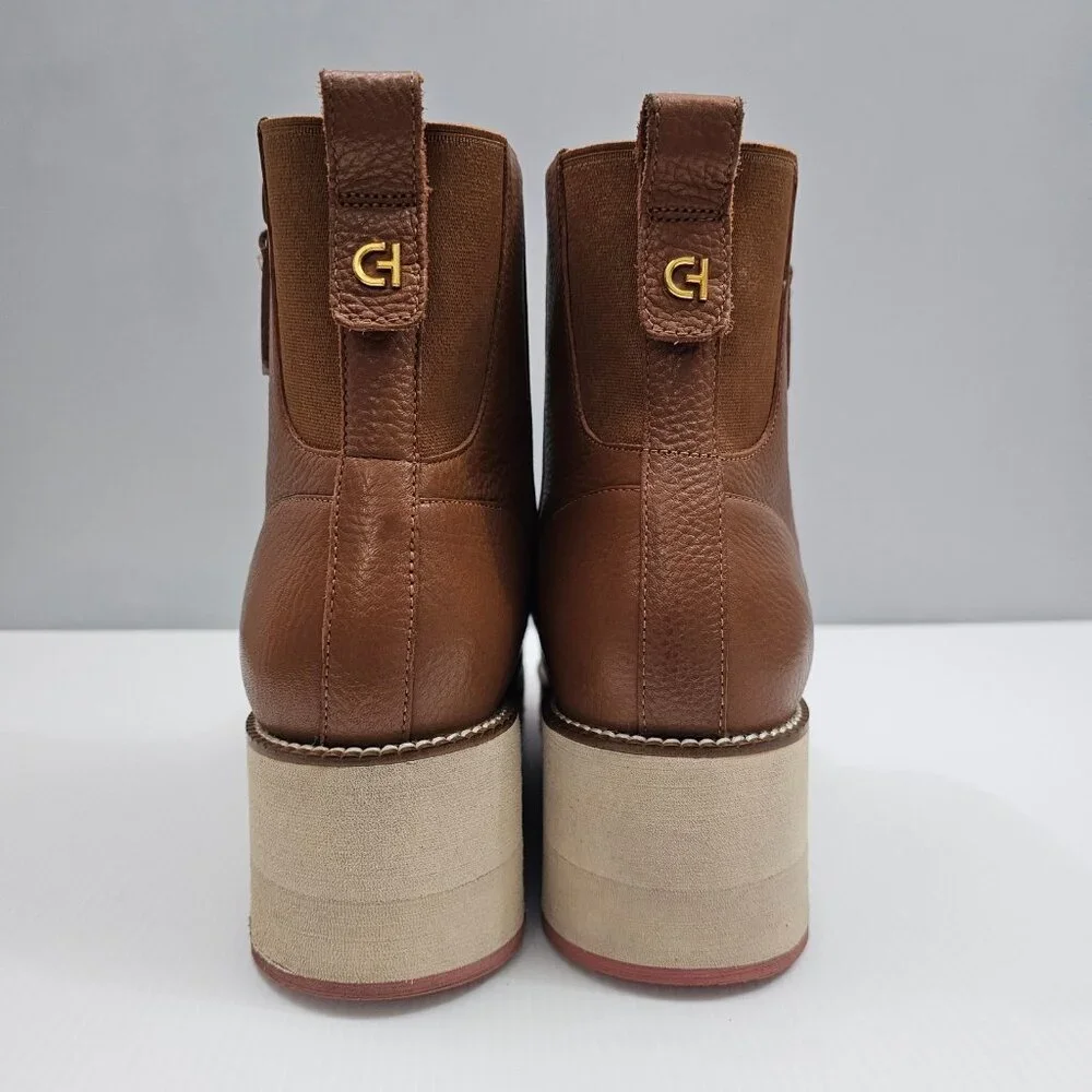 Cole Haan Zerogrand City Ankle Boot Womens 11 Tan Leather Waterproof Wedge